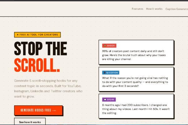 Hook Lab: Generate 5 Scroll-Stopping Hooks in Seconds, Free
